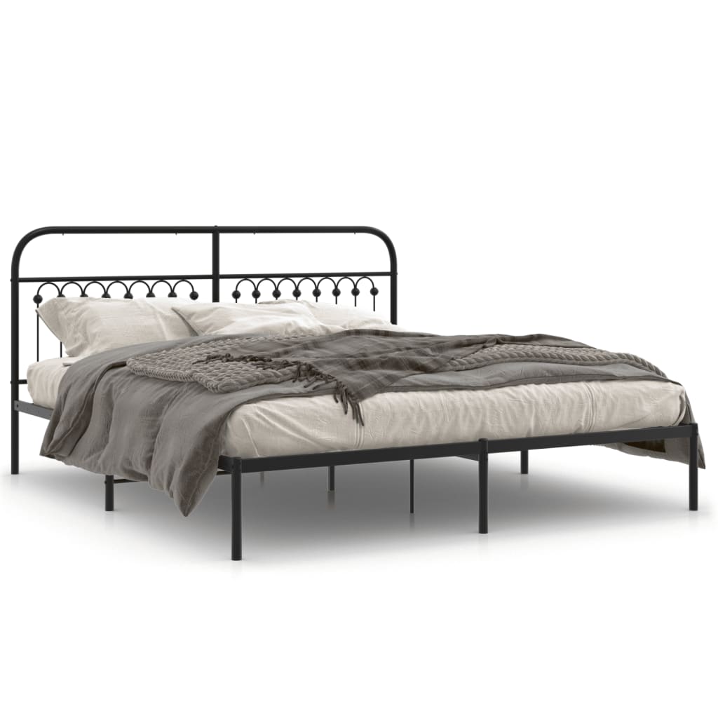 Black Metal Bed Frame with Headboard 183x213cm - No Mattress