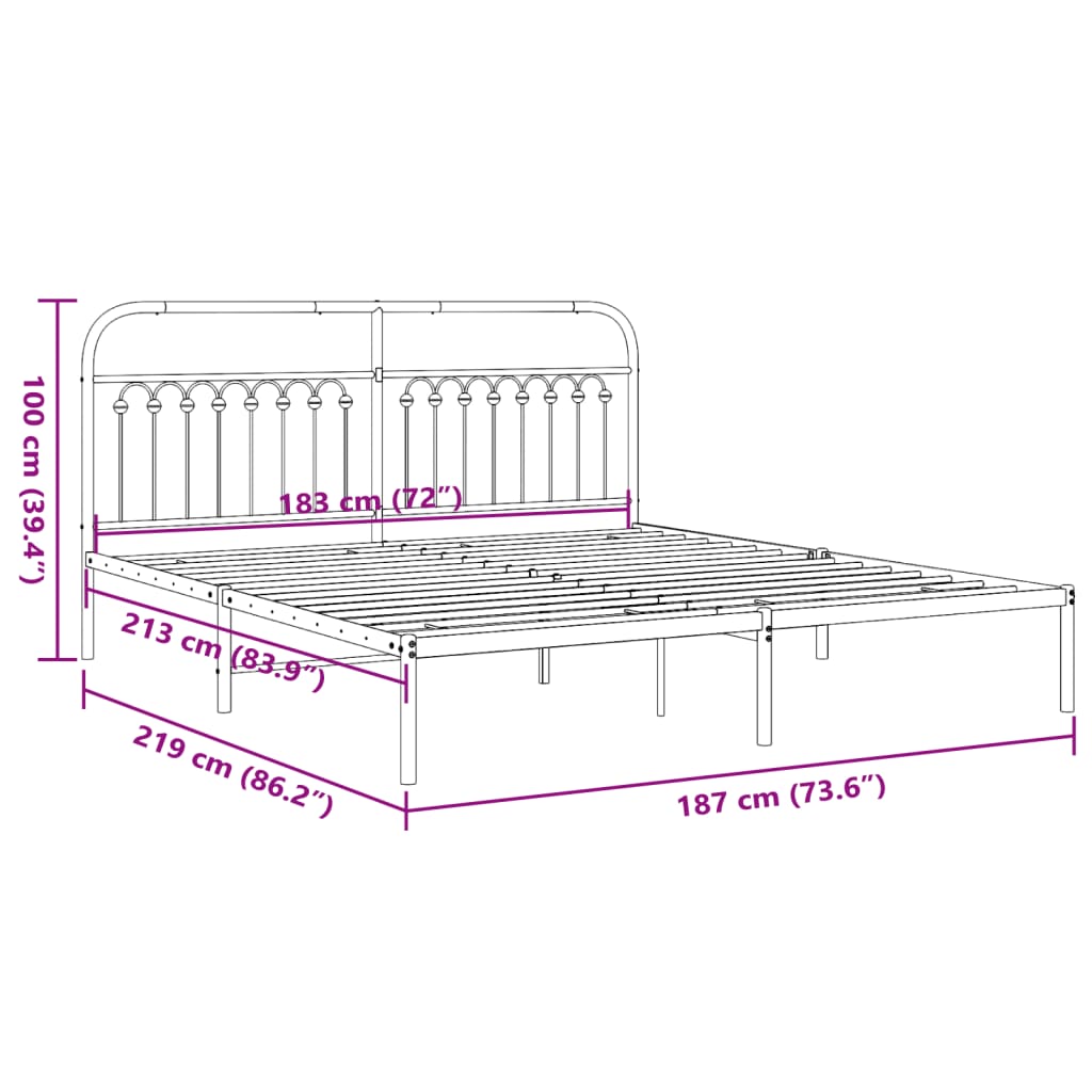 Black Metal Bed Frame with Headboard 183x213cm - No Mattress