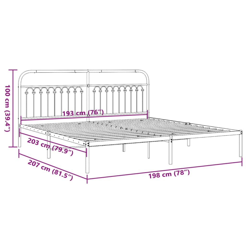 Black Metal Bed Frame with Headboard - 193x203cm