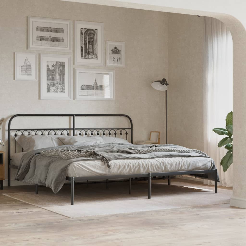 Black Metal Bed Frame with Headboard - 193x203cm