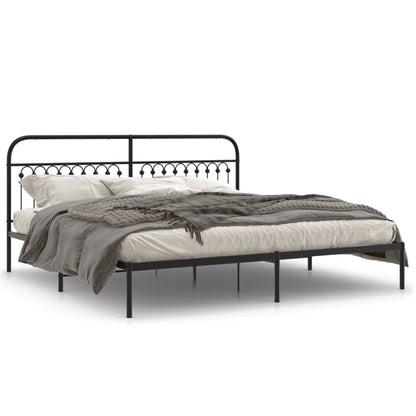 Black Metal Bed Frame with Headboard - 200x200cm - No Mattress