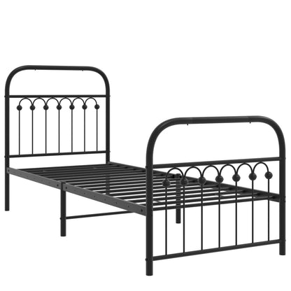 Black Metal Bed Frame with Footboard - 80x200cm, No Mattress