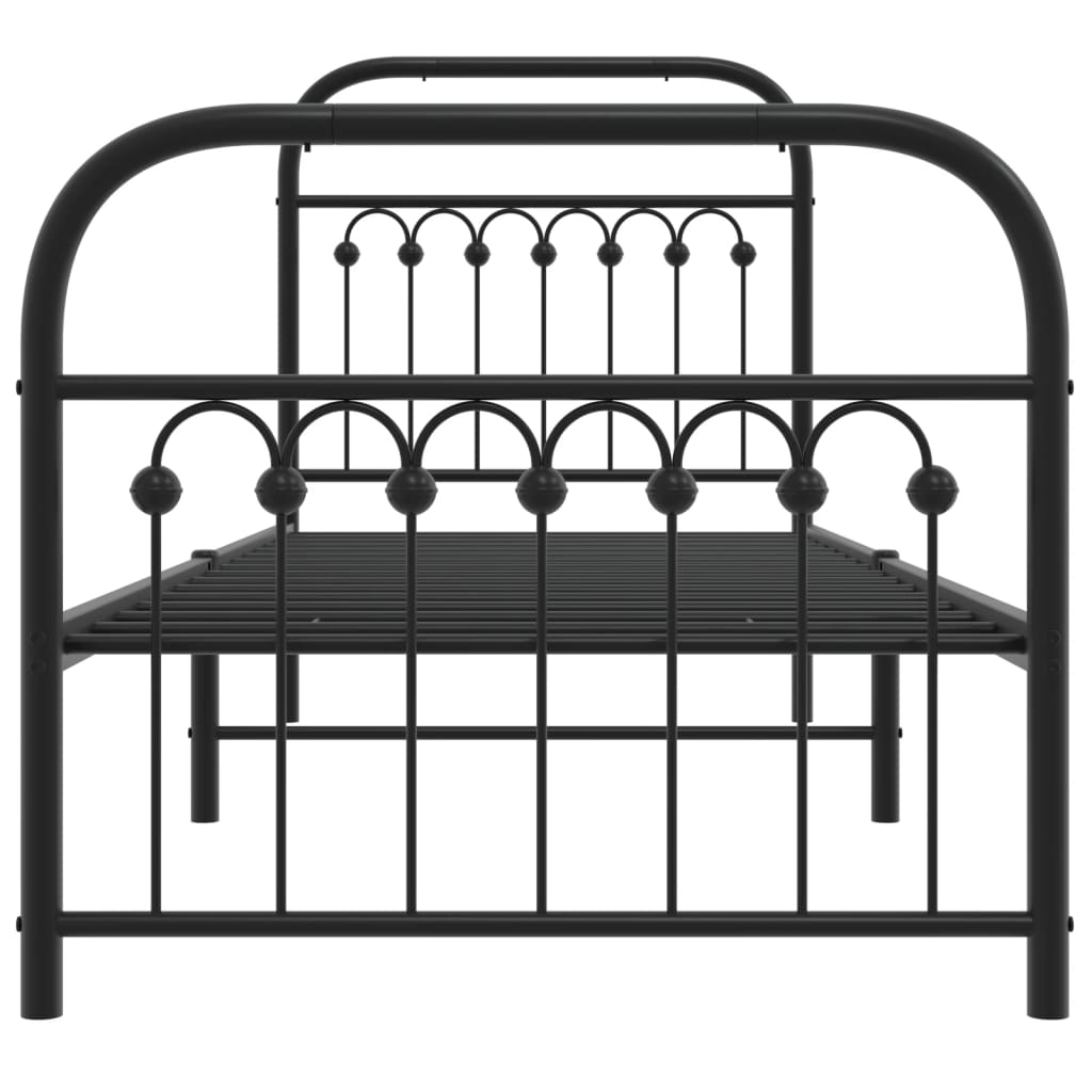Black Metal Bed Frame with Footboard - 80x200cm, No Mattress