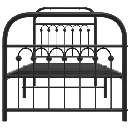 Black Metal Bed Frame with Footboard - 80x200cm, No Mattress
