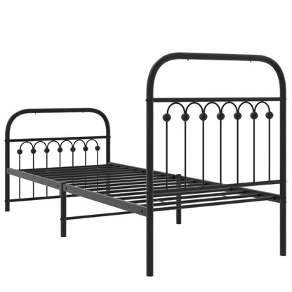 Black Metal Bed Frame with Footboard - 80x200cm, No Mattress