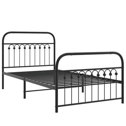 Black Metal Bed Frame with Footboard - 100x190cm, No Mattress