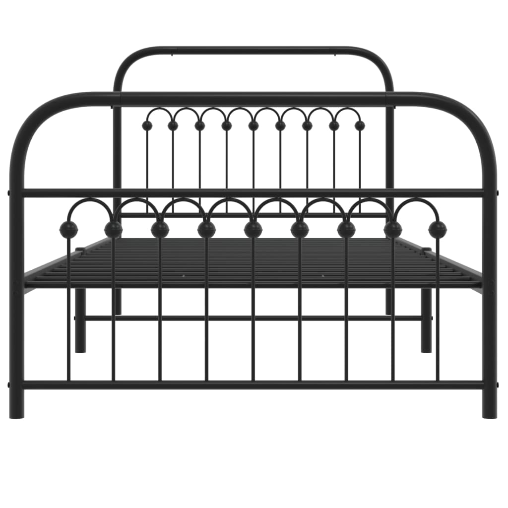 Black Metal Bed Frame with Footboard - 100x190cm, No Mattress