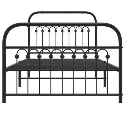 Black Metal Bed Frame with Footboard - 100x190cm, No Mattress