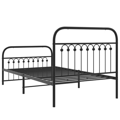 Black Metal Bed Frame with Footboard - 100x190cm, No Mattress