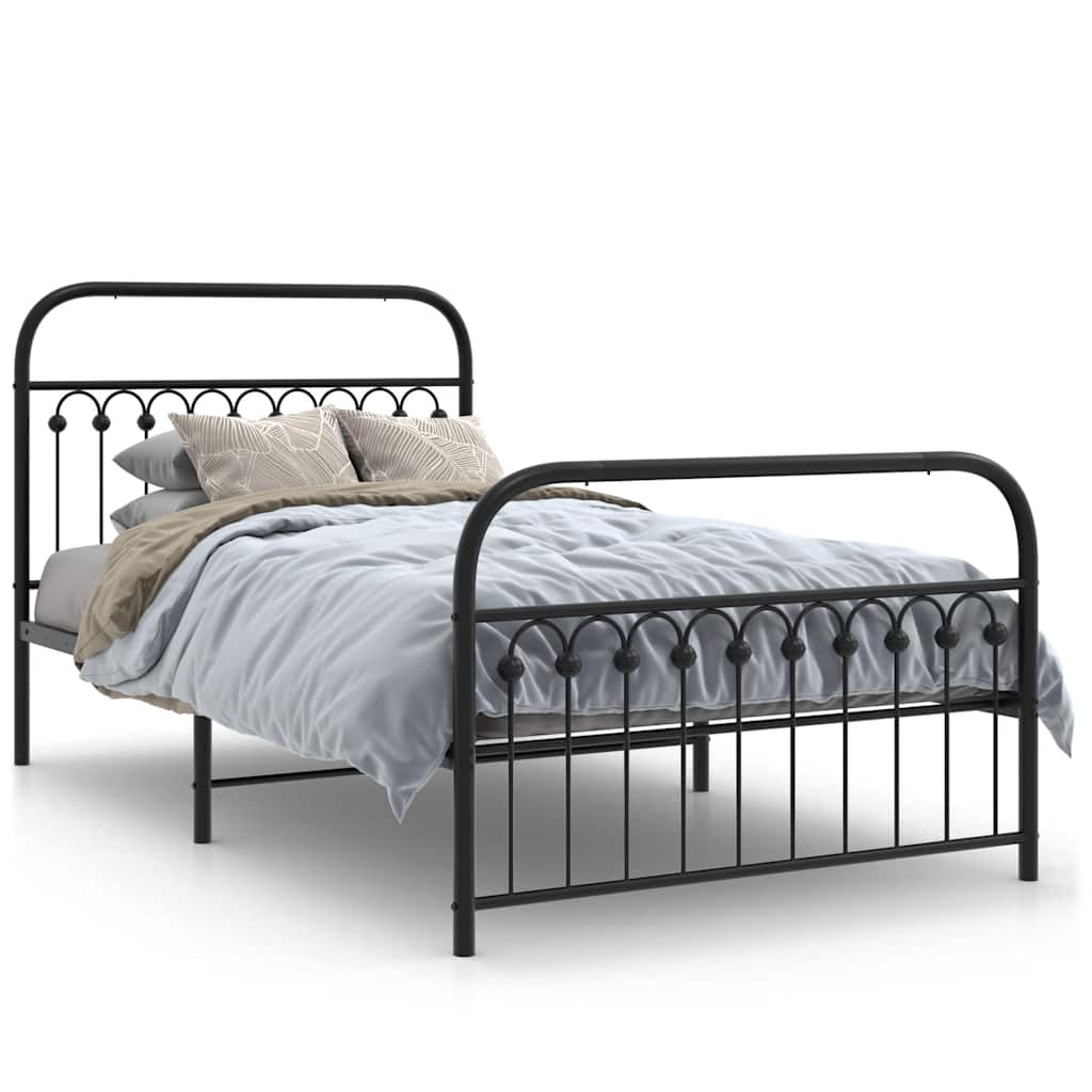 Black Metal Bed Frame with Footboard - 107x203cm No Mattress Included