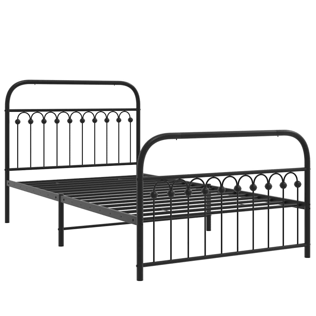 Black Metal Bed Frame with Footboard - 107x203cm No Mattress Included
