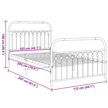Black Metal Bed Frame with Footboard - 107x203cm No Mattress Included