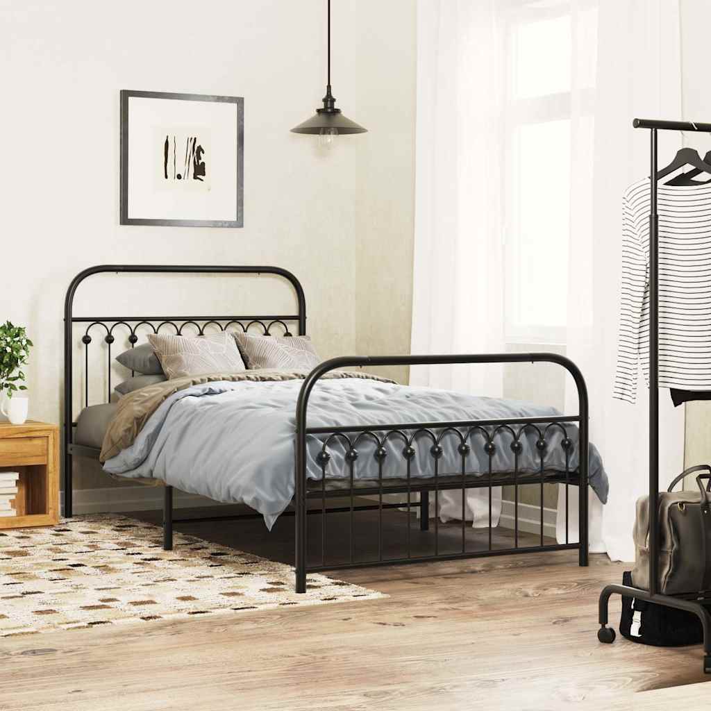 Black Metal Bed Frame with Footboard - 107x203cm No Mattress Included
