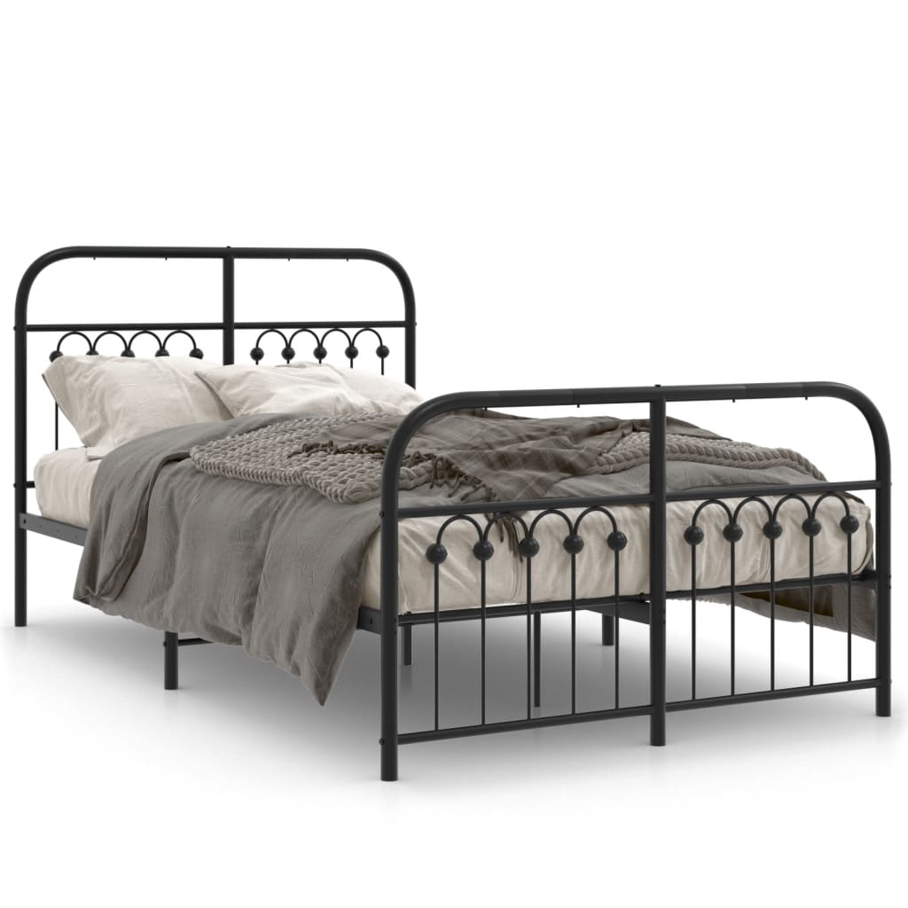Black Metal Bed Frame with Footboard - 120x190cm No Mattress Included