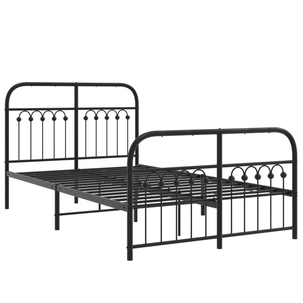 Black Metal Bed Frame with Footboard - 120x190cm No Mattress Included