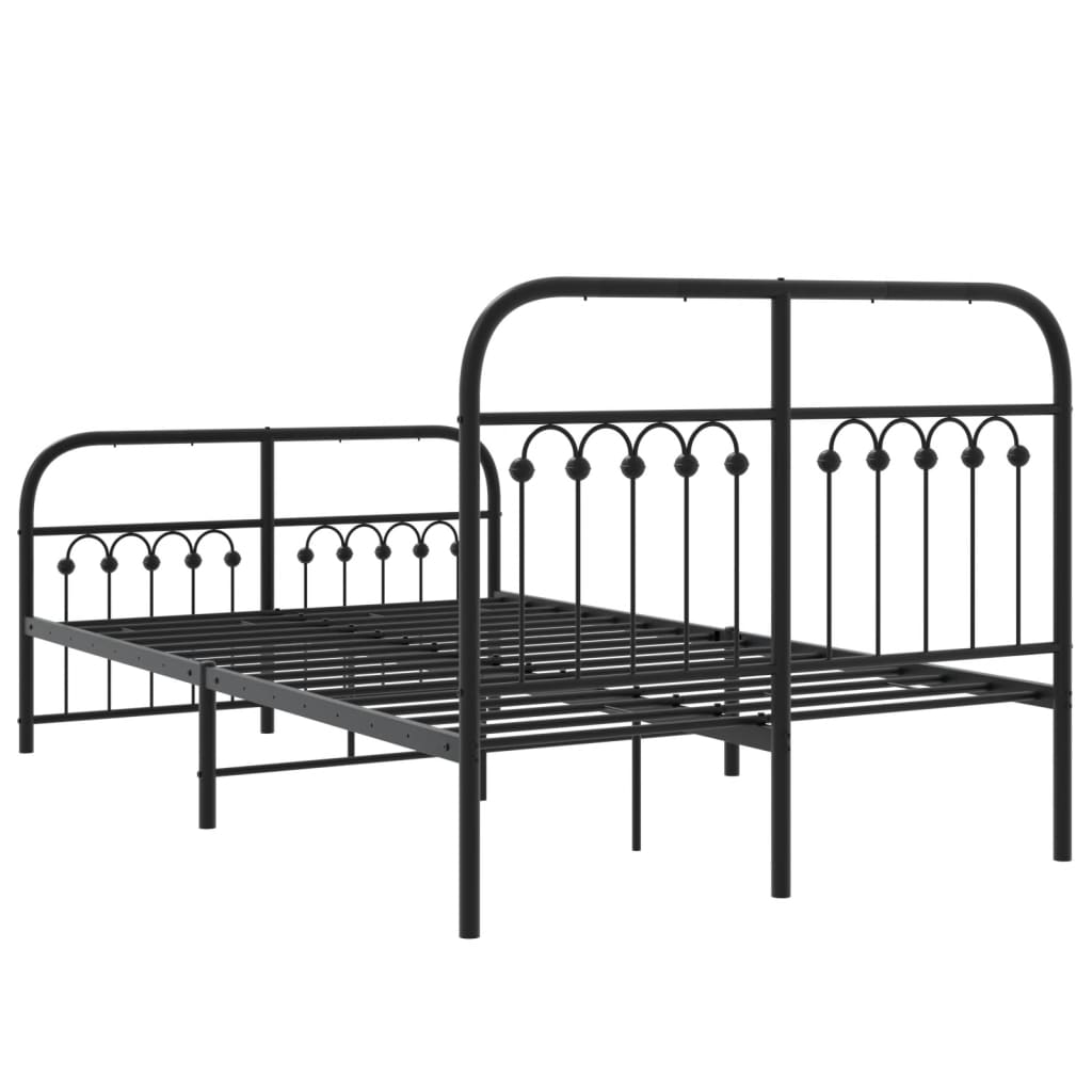 Black Metal Bed Frame with Footboard - 120x190cm No Mattress Included