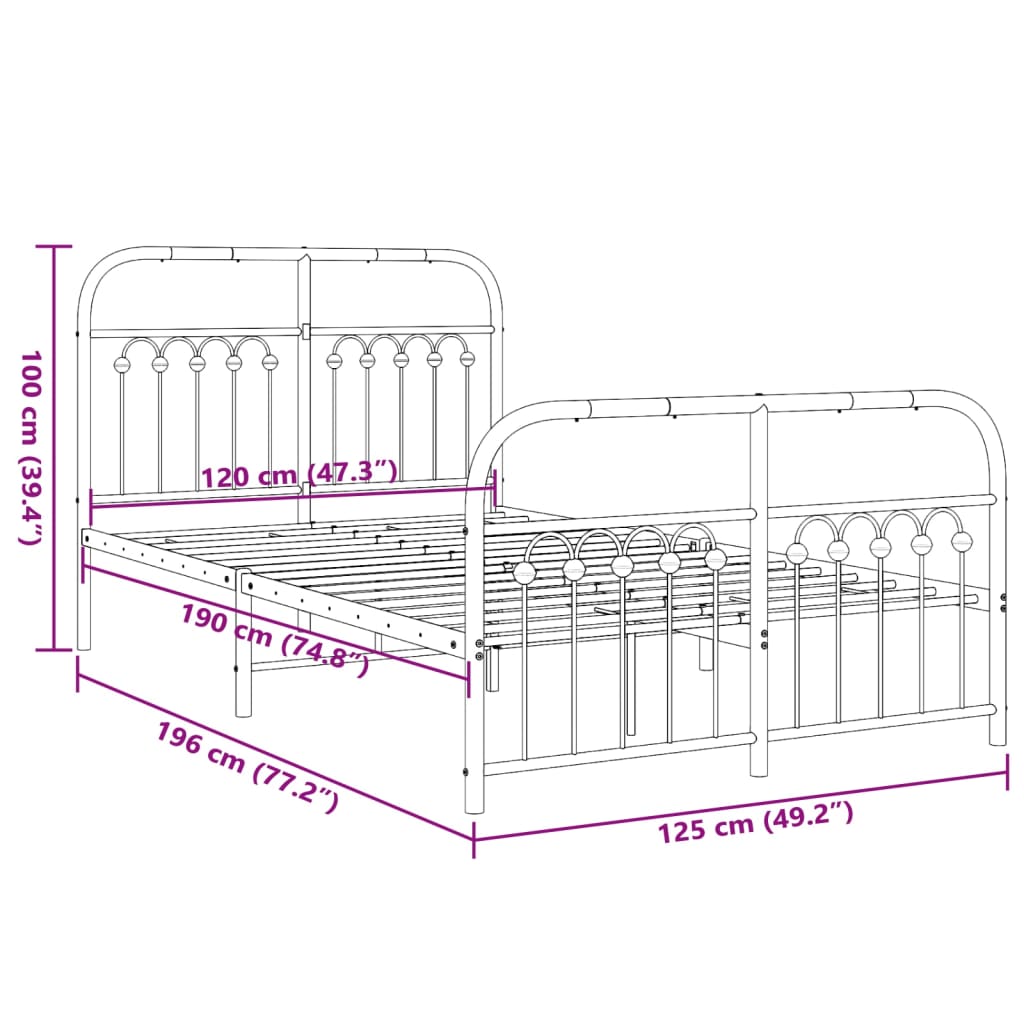 Black Metal Bed Frame with Footboard - 120x190cm No Mattress Included