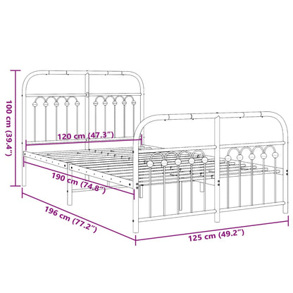Black Metal Bed Frame with Footboard - 120x190cm No Mattress Included