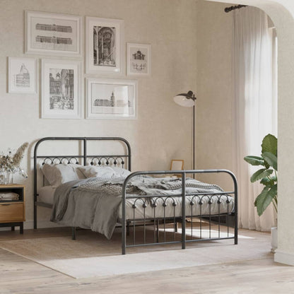 Black Metal Bed Frame with Footboard - 120x190cm No Mattress Included