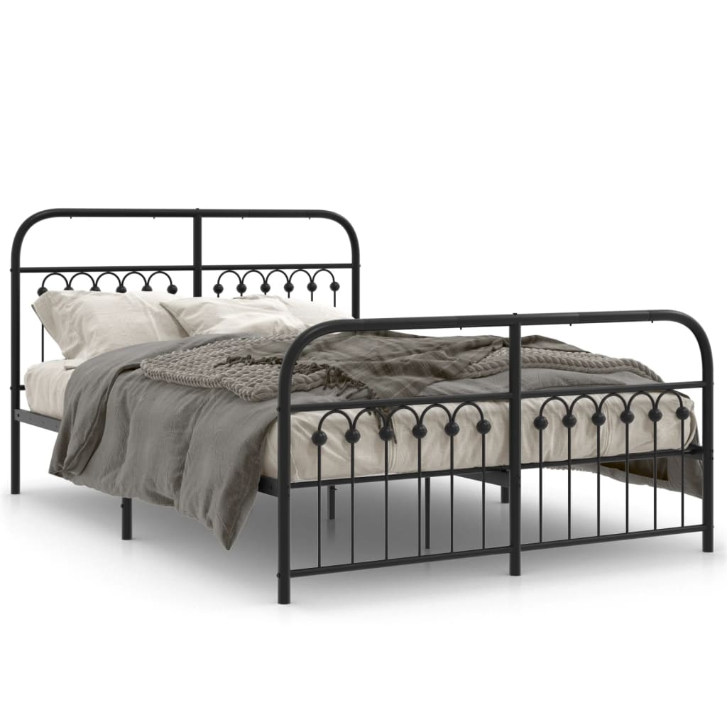 Black Metal Bed Frame with Footboard - 137x190cm (Mattress Not Included)