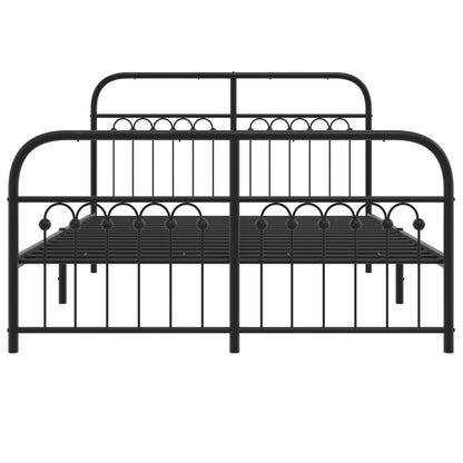 Black Metal Bed Frame with Footboard - 137x190cm (Mattress Not Included)