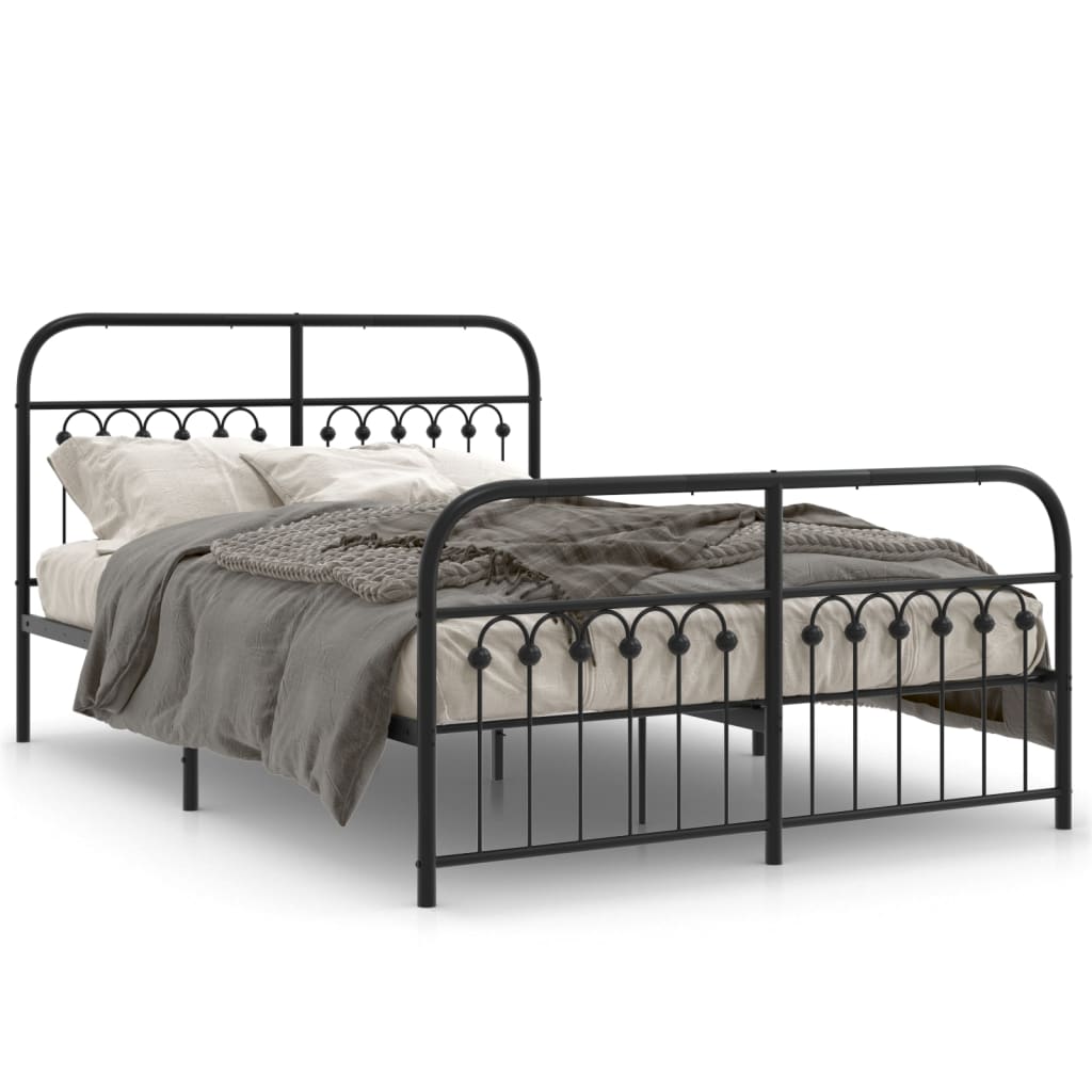 Black Metal Bed Frame with Footboard, 140x190cm - No Mattress