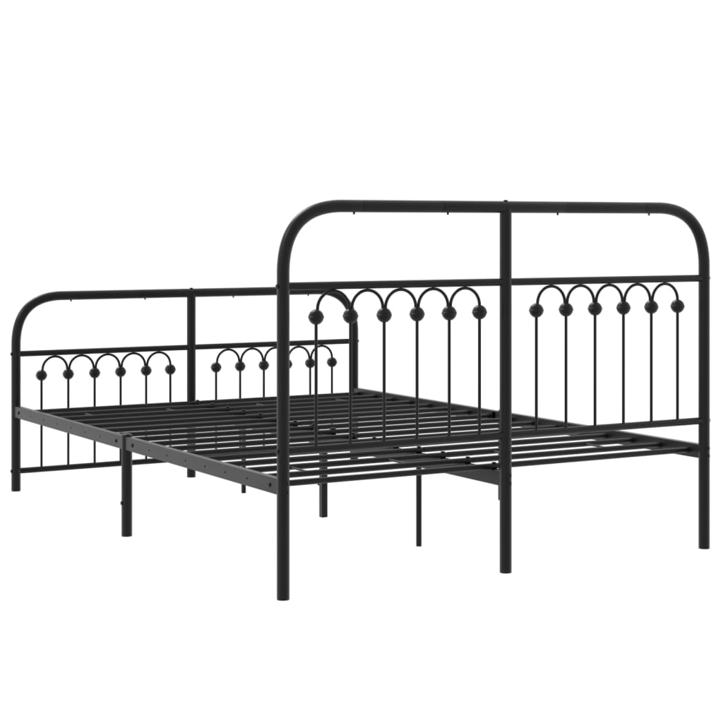 Black Metal Bed Frame with Footboard, 140x190cm - No Mattress