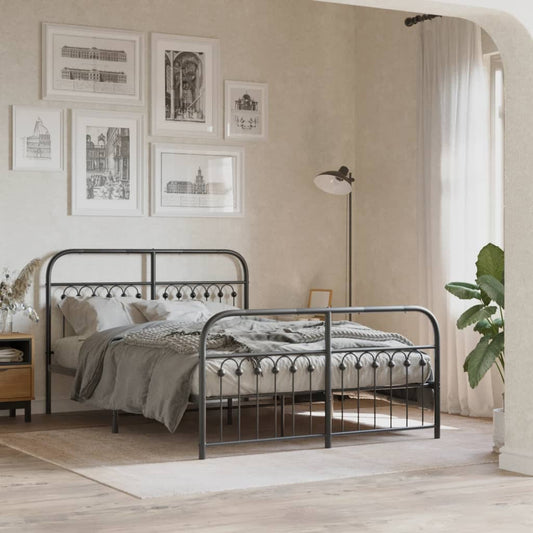 Black Metal Bed Frame with Footboard, 140x190cm - No Mattress