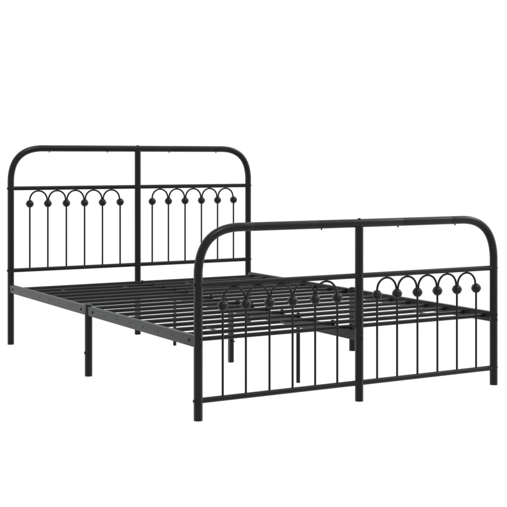 Black Metal Bed Frame with Footboard - 140x200cm Sturdy Design