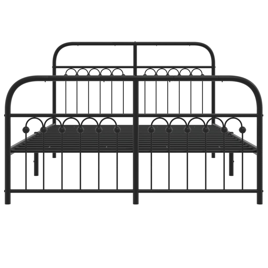Black Metal Bed Frame with Footboard - 140x200cm Sturdy Design