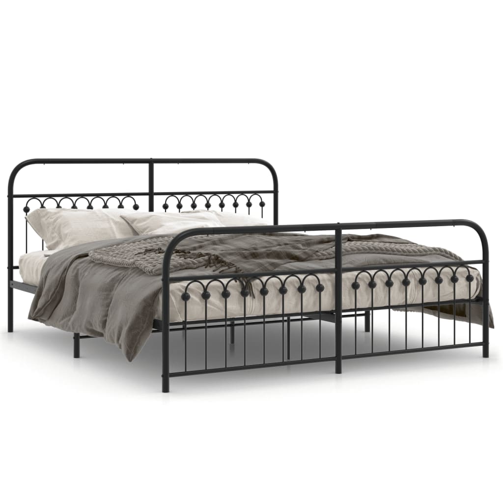 Stylish Black Metal Bed Frame with Footboard 183x203cm - No Mattress