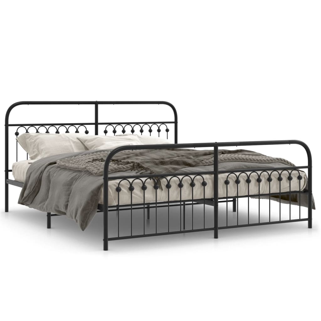 Black Metal Bed Frame with Footboard, No Mattress, 183x213cm