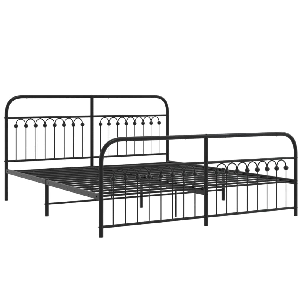 Black Metal Bed Frame with Footboard, No Mattress, 183x213cm