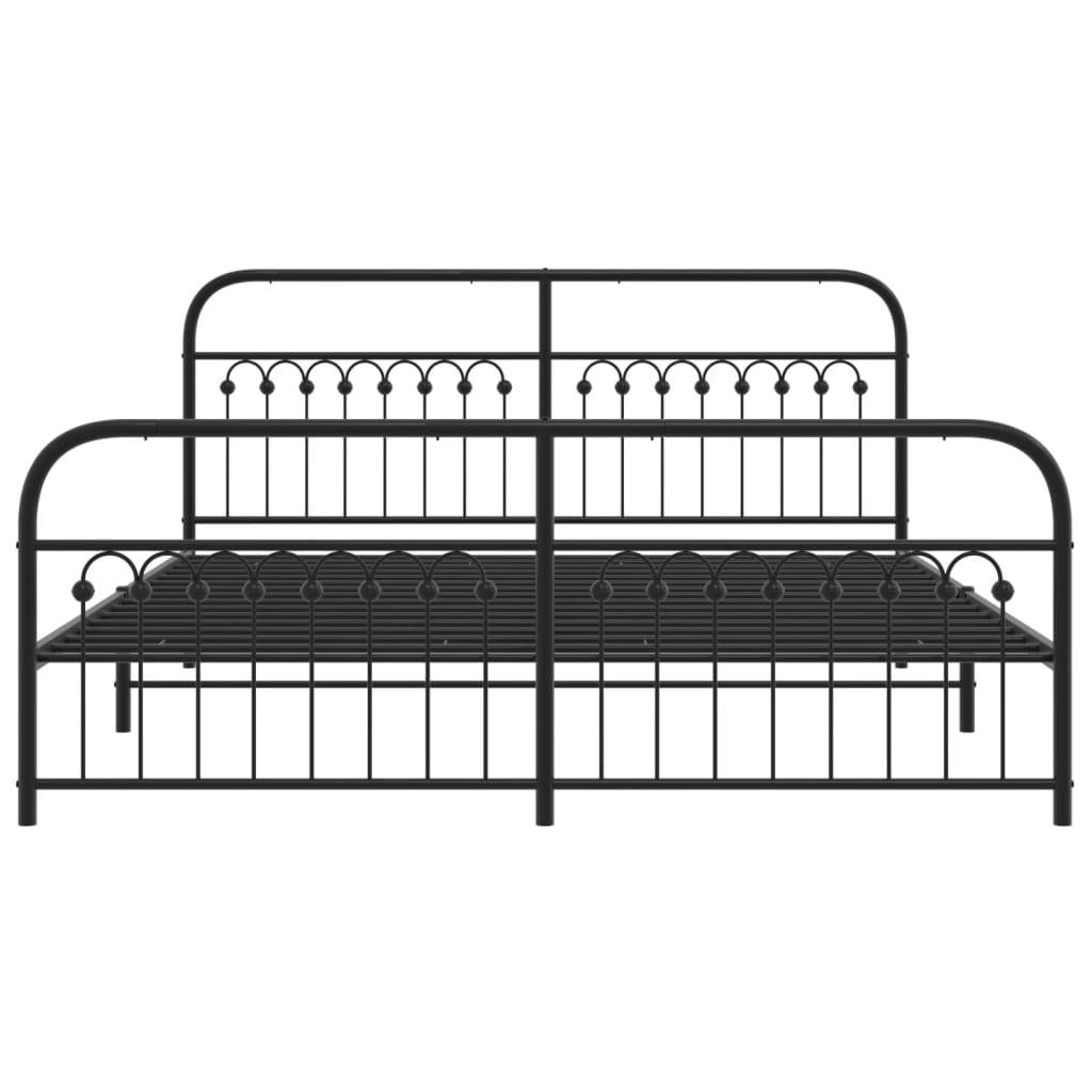 Black Metal Bed Frame with Footboard, No Mattress, 183x213cm