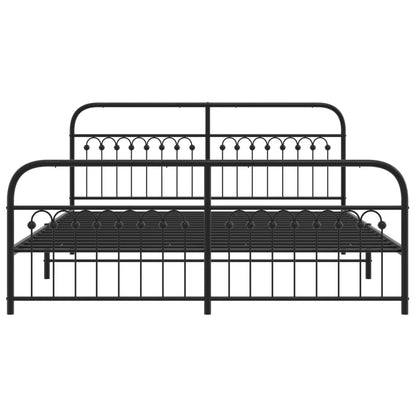 Black Metal Bed Frame with Footboard, No Mattress, 183x213cm