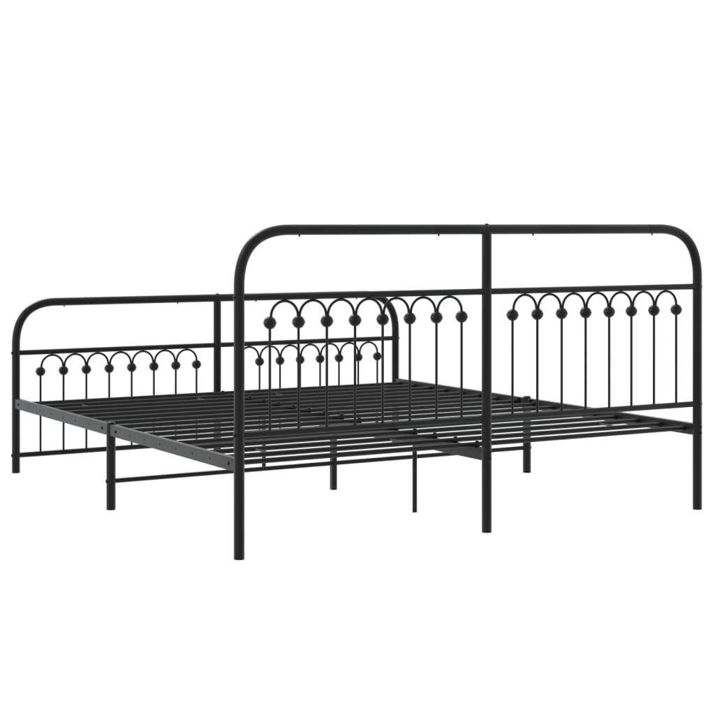 Black Metal Bed Frame with Footboard, No Mattress, 183x213cm