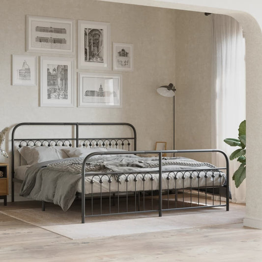 Black Metal Bed Frame with Footboard, No Mattress, 183x213cm