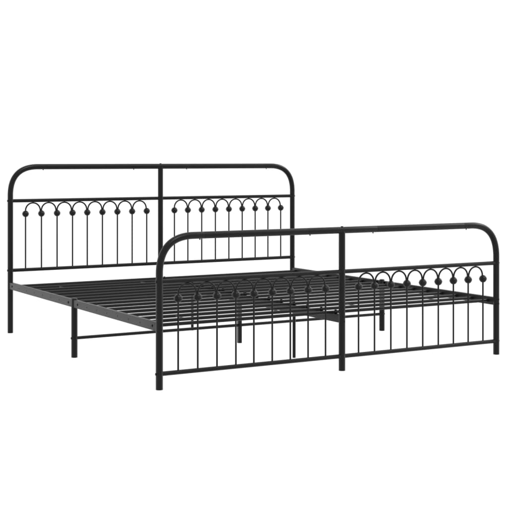 Sturdy Black Metal Bed Frame, Queen 193x203cm with Footboard