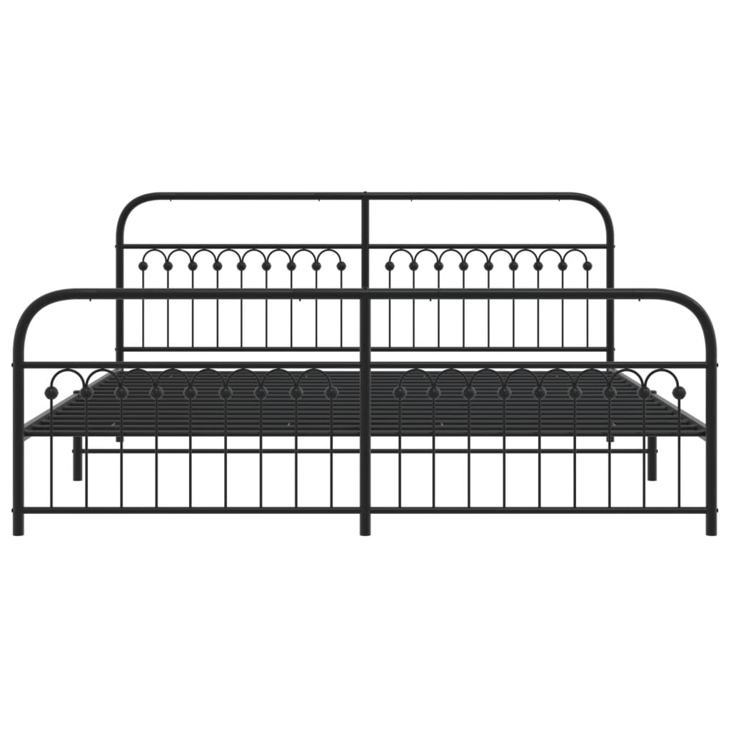 Sturdy Black Metal Bed Frame, Queen 193x203cm with Footboard