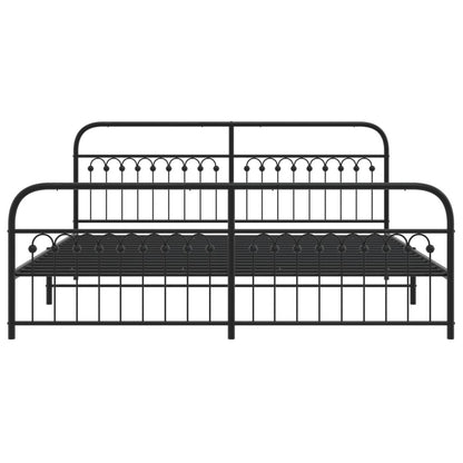 Sturdy Black Metal Bed Frame, Queen 193x203cm with Footboard