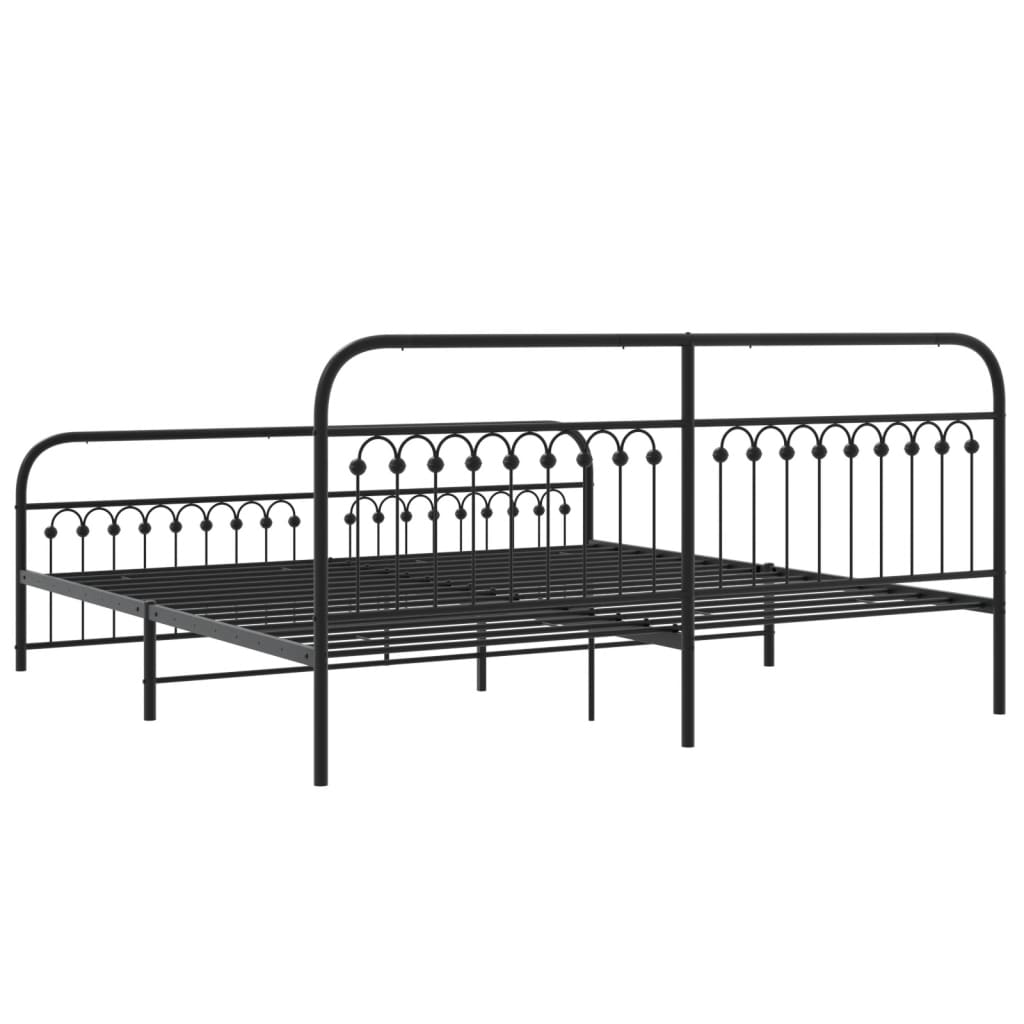 Sturdy Black Metal Bed Frame, Queen 193x203cm with Footboard