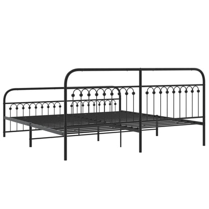 Sturdy Black Metal Bed Frame, Queen 193x203cm with Footboard
