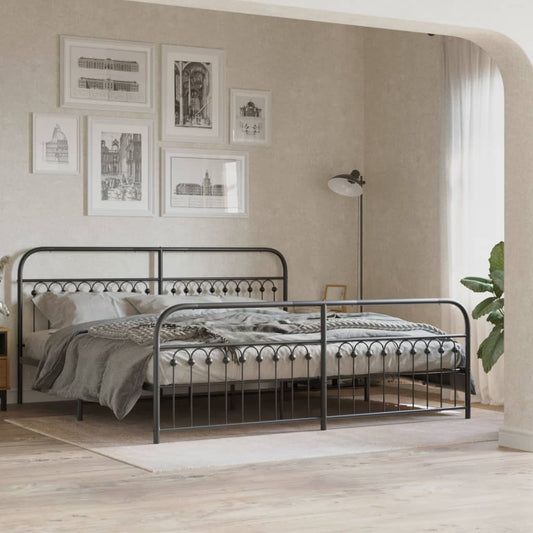 Sturdy Black Metal Bed Frame, Queen 193x203cm with Footboard