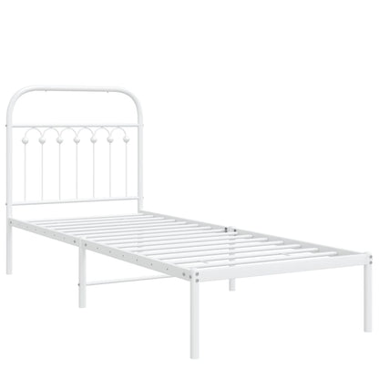 White Metal Bed Frame with Headboard - 75x190cm, No Mattress