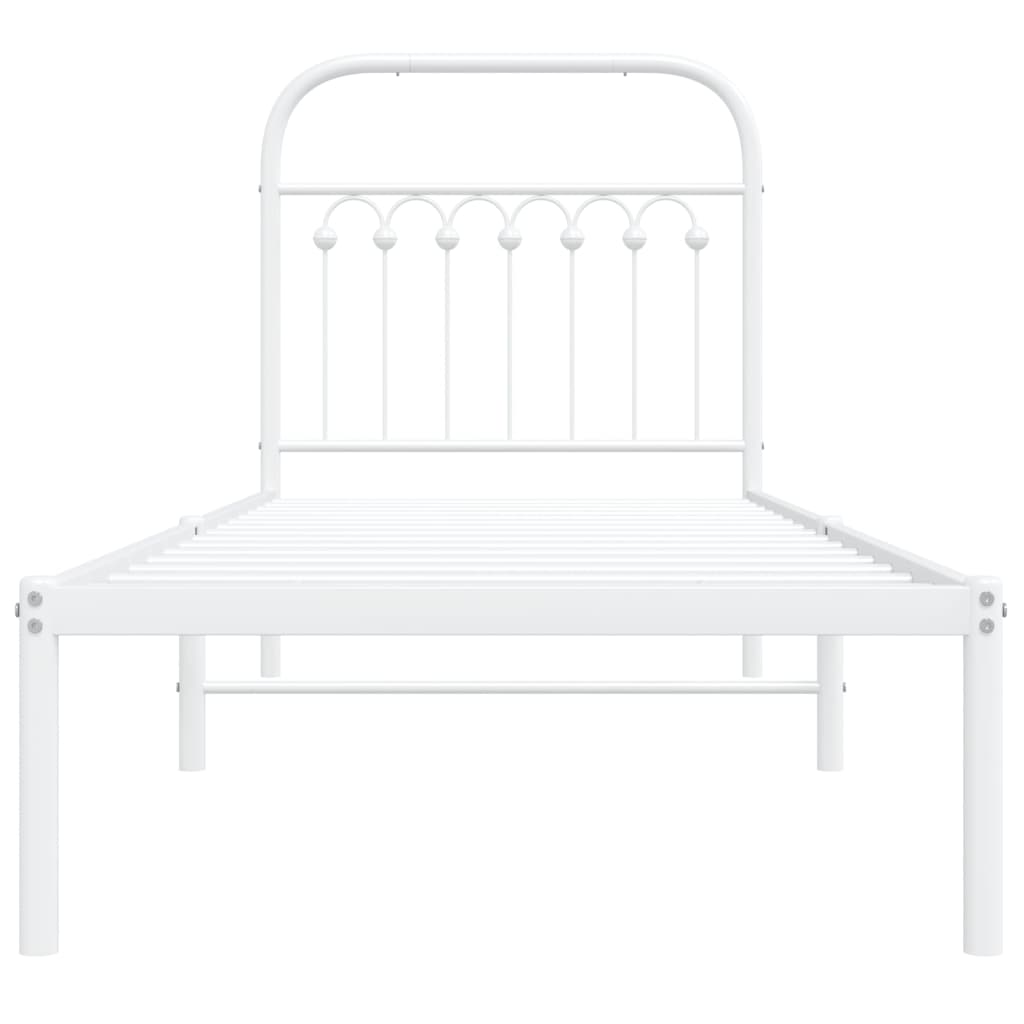 White Metal Bed Frame with Headboard - 75x190cm, No Mattress