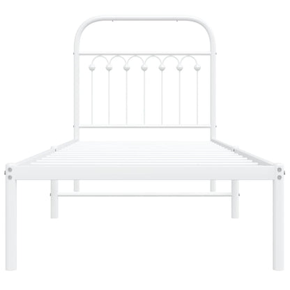 White Metal Bed Frame with Headboard - 75x190cm, No Mattress