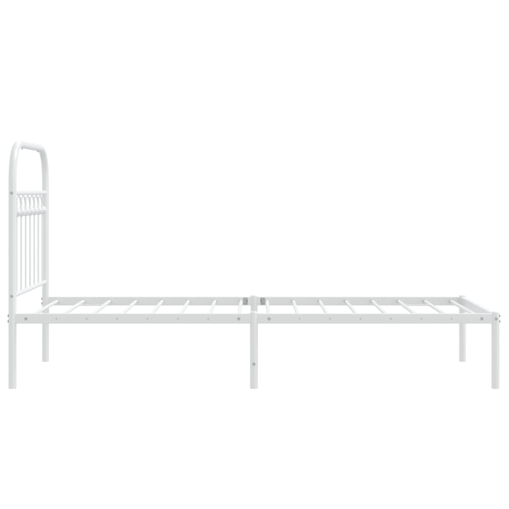 White Metal Bed Frame with Headboard - 75x190cm, No Mattress