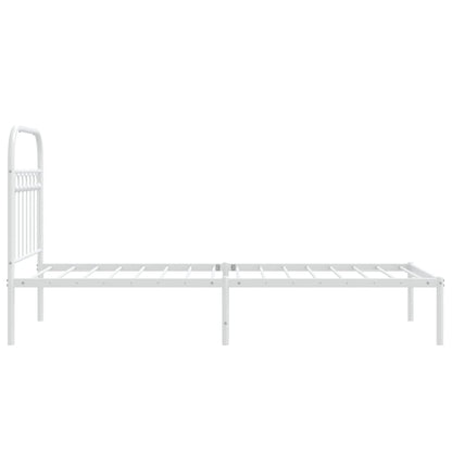 White Metal Bed Frame with Headboard - 75x190cm, No Mattress