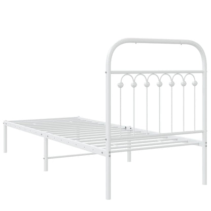 White Metal Bed Frame with Headboard - 75x190cm, No Mattress