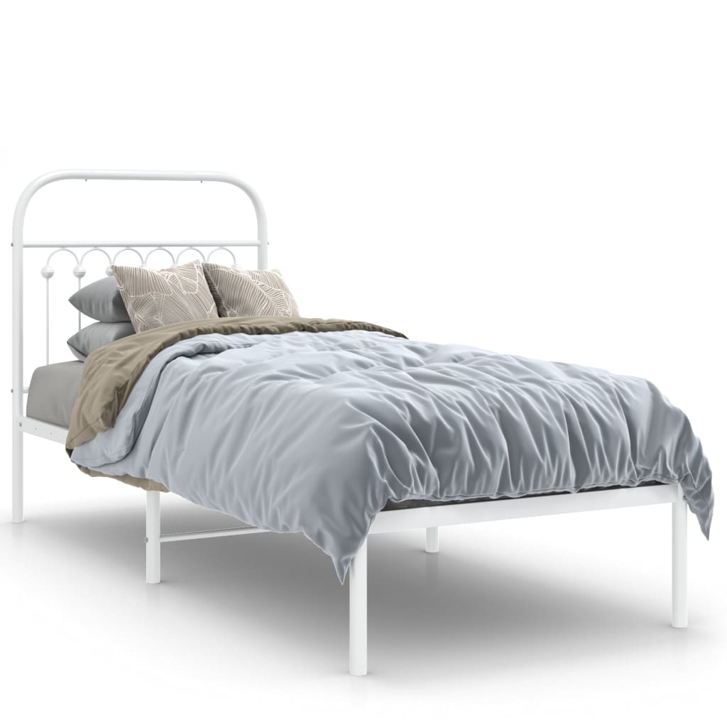 White Metal Bed Frame with Headboard 80x200cm - No Mattress Included